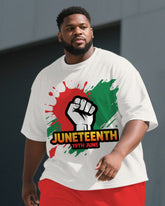 Men's Juneteenth Theme Splash Ink Style Fist Printed Big & Tall Short Sleeve T-Shirt & Shorts Set